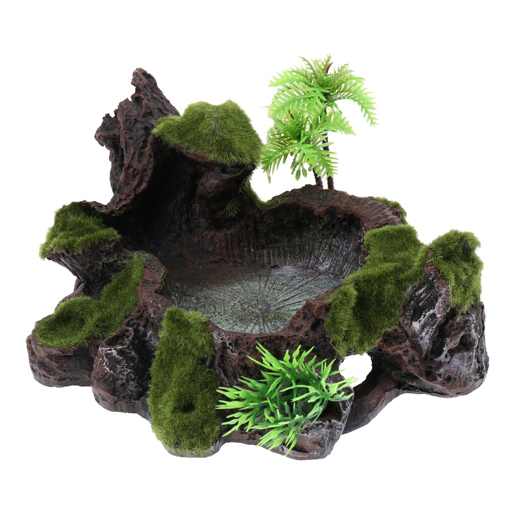 Rock Bowl Food Water Dish Feeder Plant Decor For Terrarium Reptile Tank