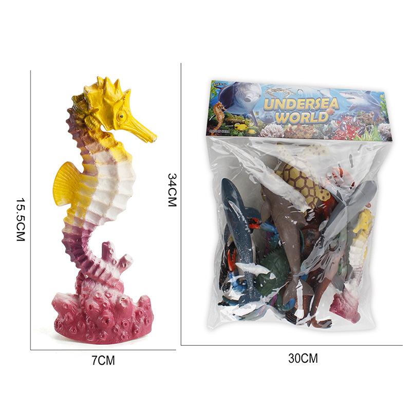 Simulation of Marine Biological Model Penguin Octopus Lobster Squid Crab Sea Turtle Seahorse Model Set Children Educational Toys