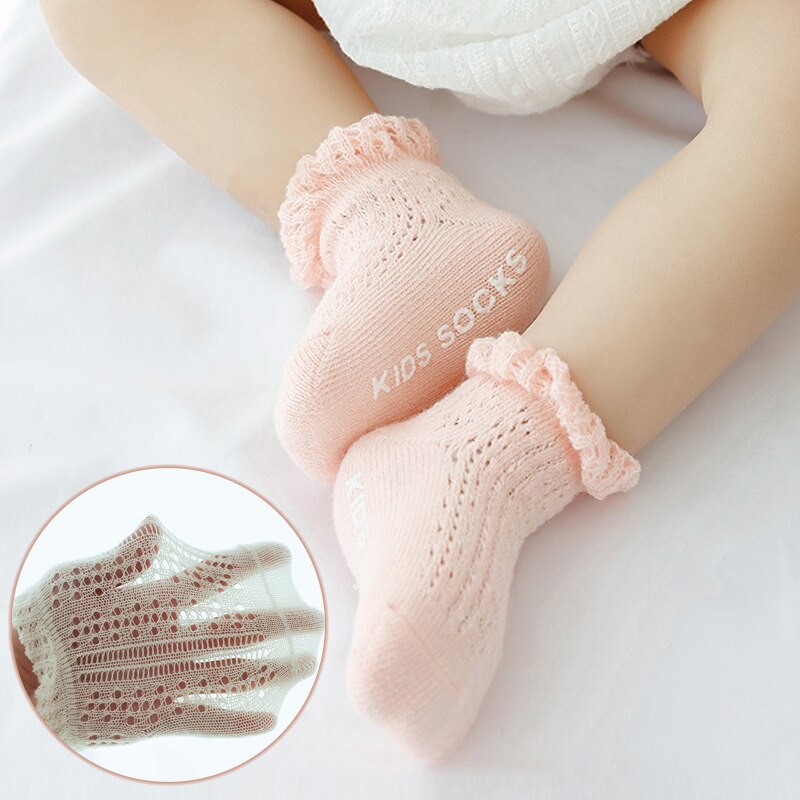 Cute Lace Hollow Mesh Baby Girls Socks Summer Newborn Infant Anti Slip Floor Socks Soft Cotton Baby Socks Sokken 0-24 M