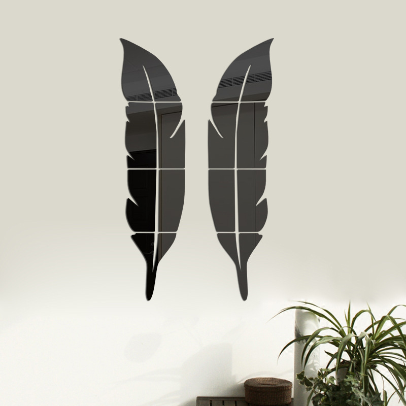 2pcs/lot 3D DIY Feather Plume Mirror Wall Sticker Mural Home Decor Paris Romantic Adesivo De Parede Vinilos Decorativos: Black