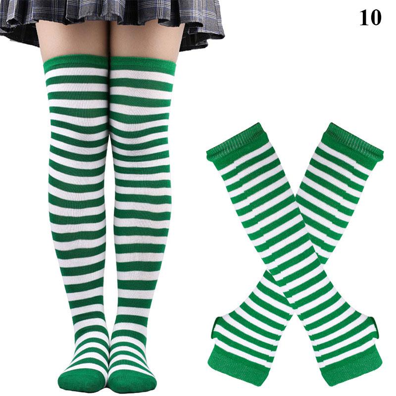 Guanti da donna sopra il ginocchio a righe lunghe stampati a righe alte alla coscia in cotone a righe guanti dolci e carini calzini sopra il ginocchio taglie forti guanti lunghi: Army Green