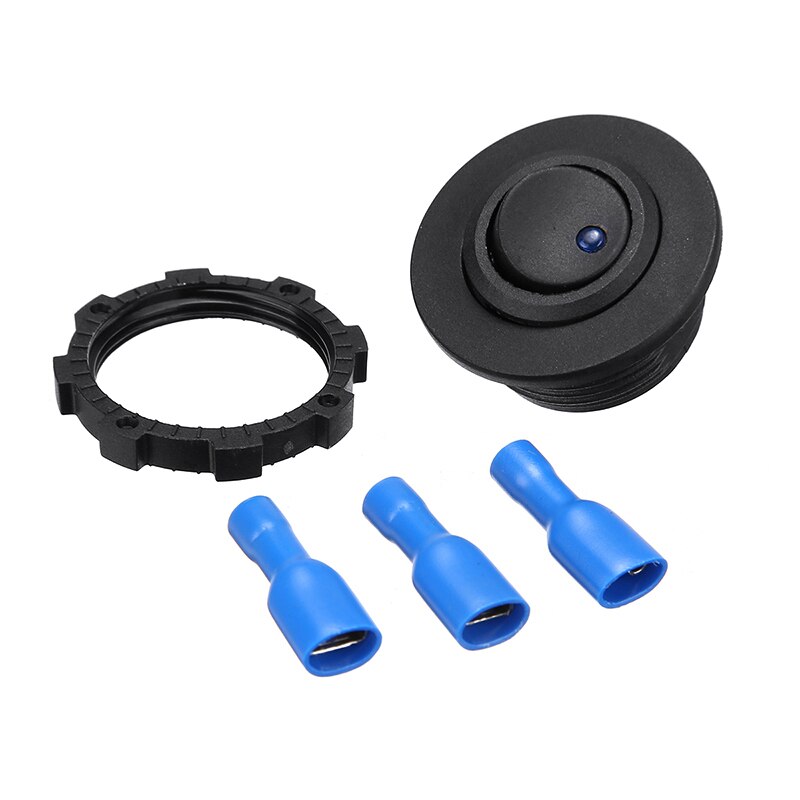 Interruptor basculante redondo de 3 pines, 12V y 24V, interruptor de luz LED azul con orificio de 30mm para autocaravana, caravana, barco y Campervan