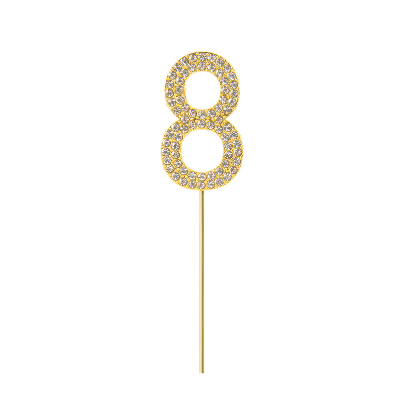 Glitter Alloy Rhinestone 0-9 Number Cake Toppers Gold Silver Digital Cupcake Topper Wedding Birthday Party Dessert Decorations: Gold