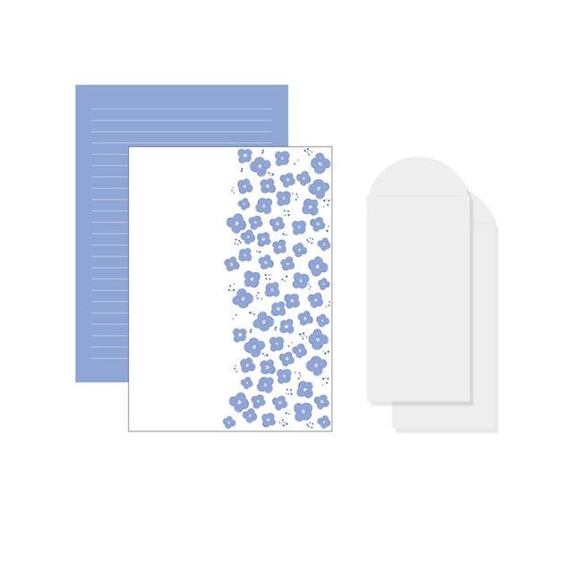 4pcs/set Kawaii Letter Paper Set Flower Envelope with Letter Paper Folding Writing Letter Pad Cute Stationery Letter Writing Set: blue