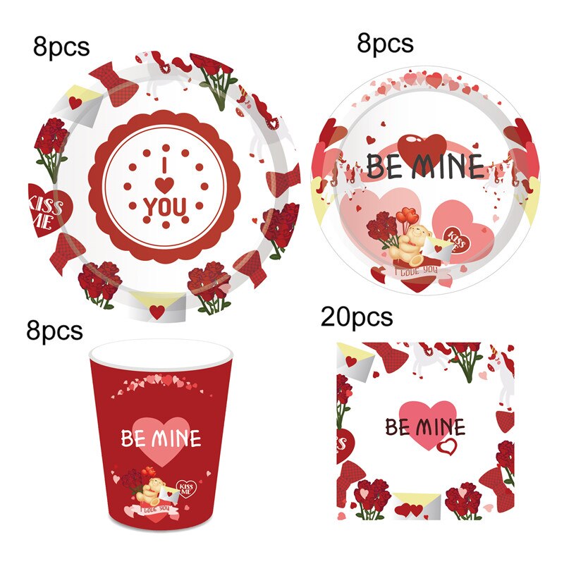 Valentijnsdag Party Decoraties I Love You Wedding Servies Sets Zoete Romantische Worden Mine Party Gunsten Supplies: Default Title
