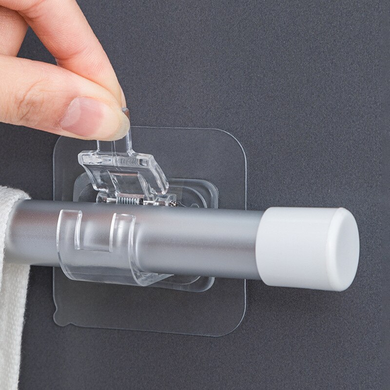 2Pcs Self Adhesive Curtain Hanging Rod Brackets Organized Pole Holders Bathroom Room Towel Bar Hook Support Rail Clamps Fixed