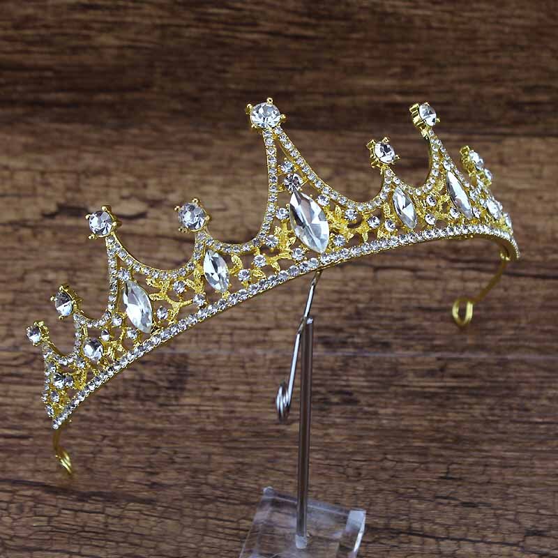 Barock Luxus Kristall Frauen Crown Vinatge Königin Tiara Braut Diadem Für Braut Gold Stirnband Prom Mädchen Hochzeit Haar Zubehör: prom tiara hairband