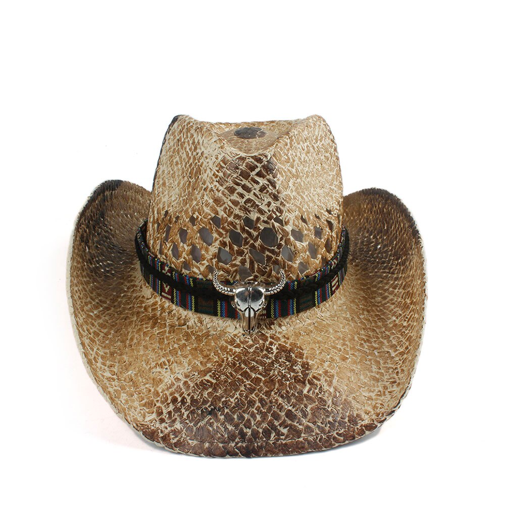 Western Cowboy Hat For Women Men Handmade Straw Bohemia Sombrero Hombre Straw Cowgirl Jazz Sun Caps Size 56-58CM