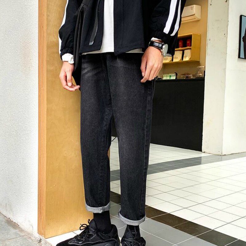 Homme jean cheville longueur uni Chic Simple loisirs homme pantalon droit tout match Streetwear Chic rétro Hip-hop grande taille 3XL BF