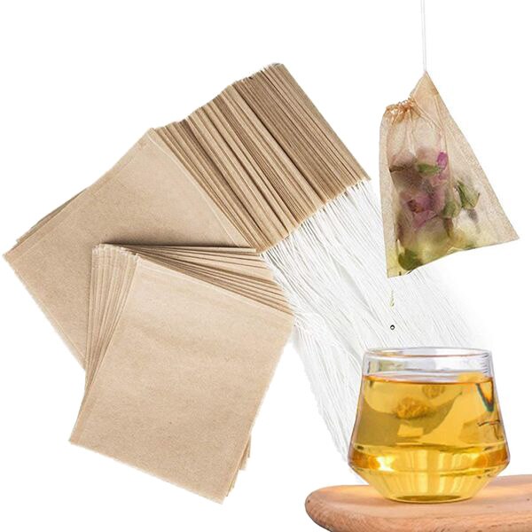 Theefilter papieren zakjes wegwerp thee-infuser met trekkoord voor losse thee, natuurlijk ongebleekt papier 4 x 3 in,400 stuks