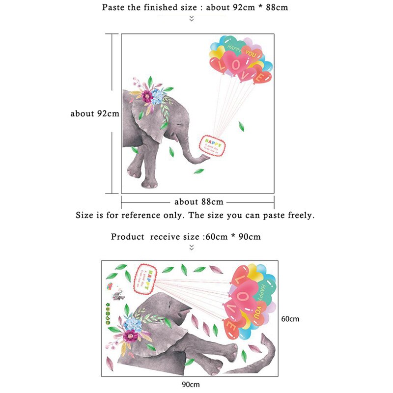 Tegneserie elefant balloner wallsticker baby børneværelse soveværelse boligdekorationer vægkant tapet vægmaleri børneværelse dørklistermærker