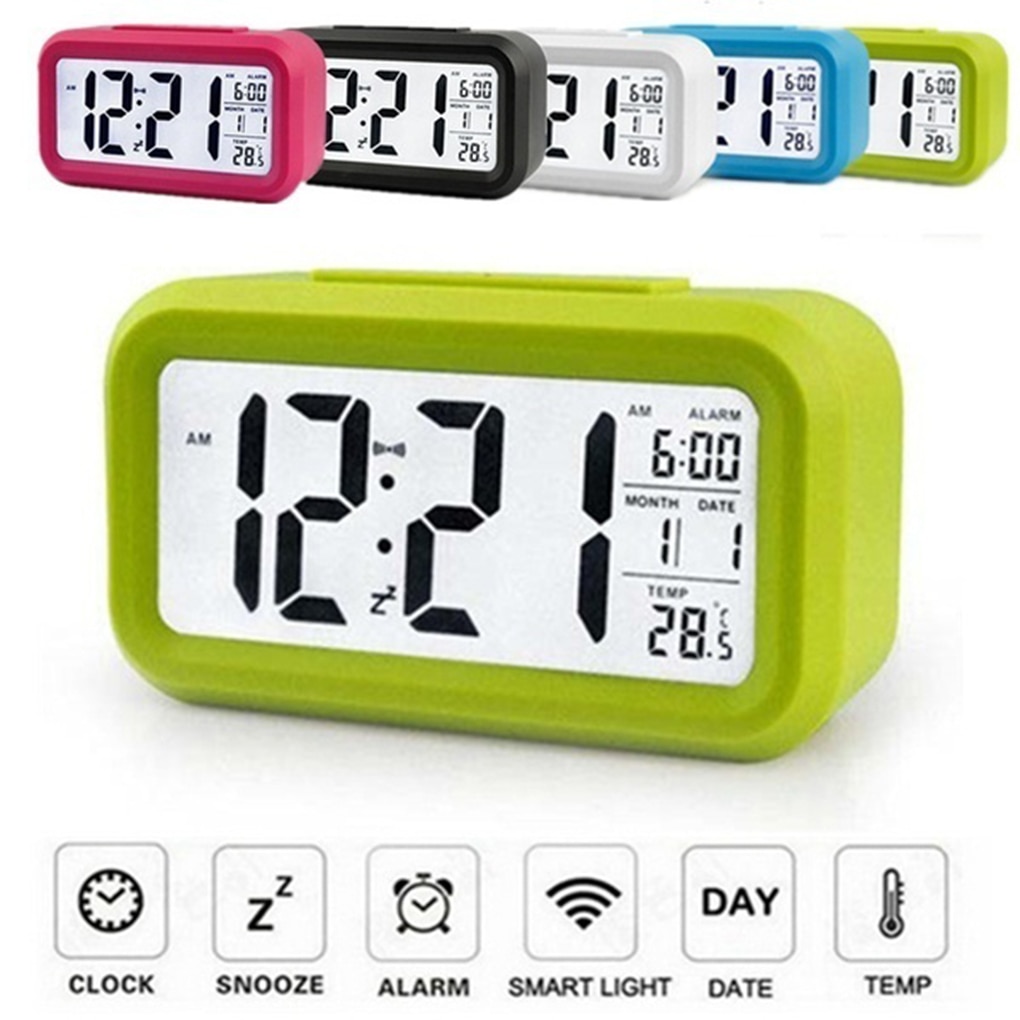 LED Digital Alarm Clock Electric Desktop Table Clock Electronic Smart Alarm Time Calendar Temperature Date Display Desk Watch