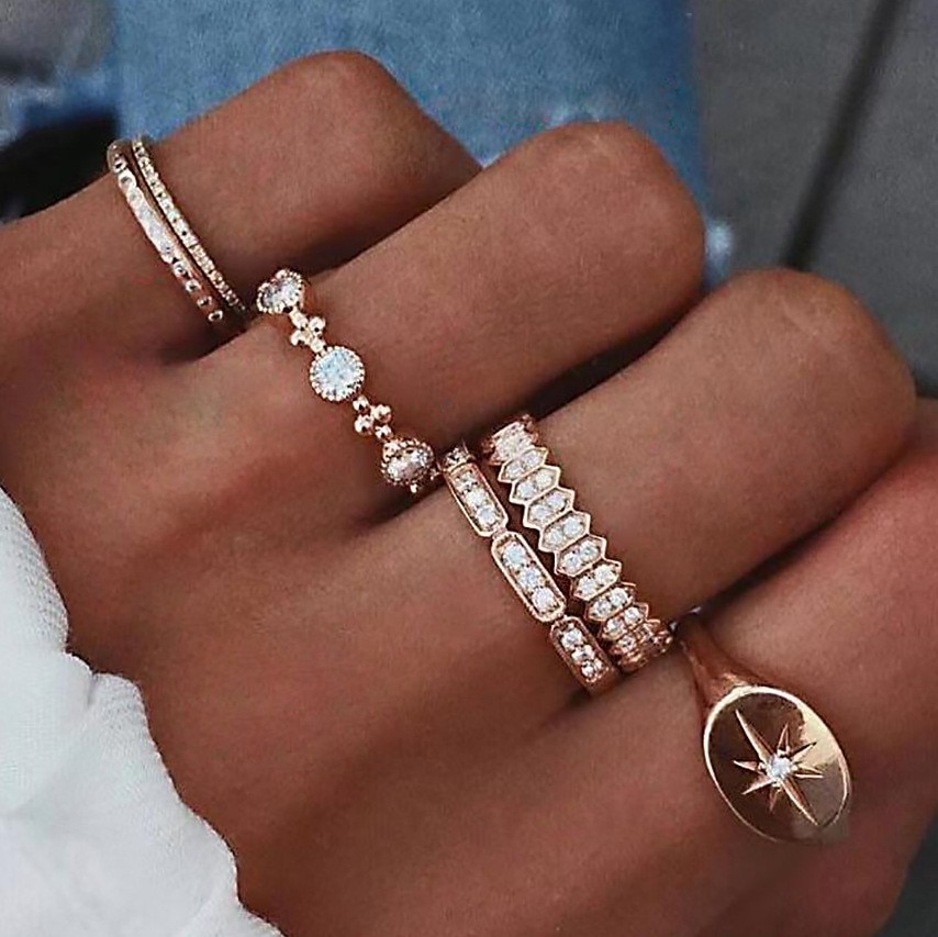 Conjuntos de anillos para dedos de mujer, gota de agua de cristal dulce, conjuntos de anillos bohemios para mujer, de joyas de