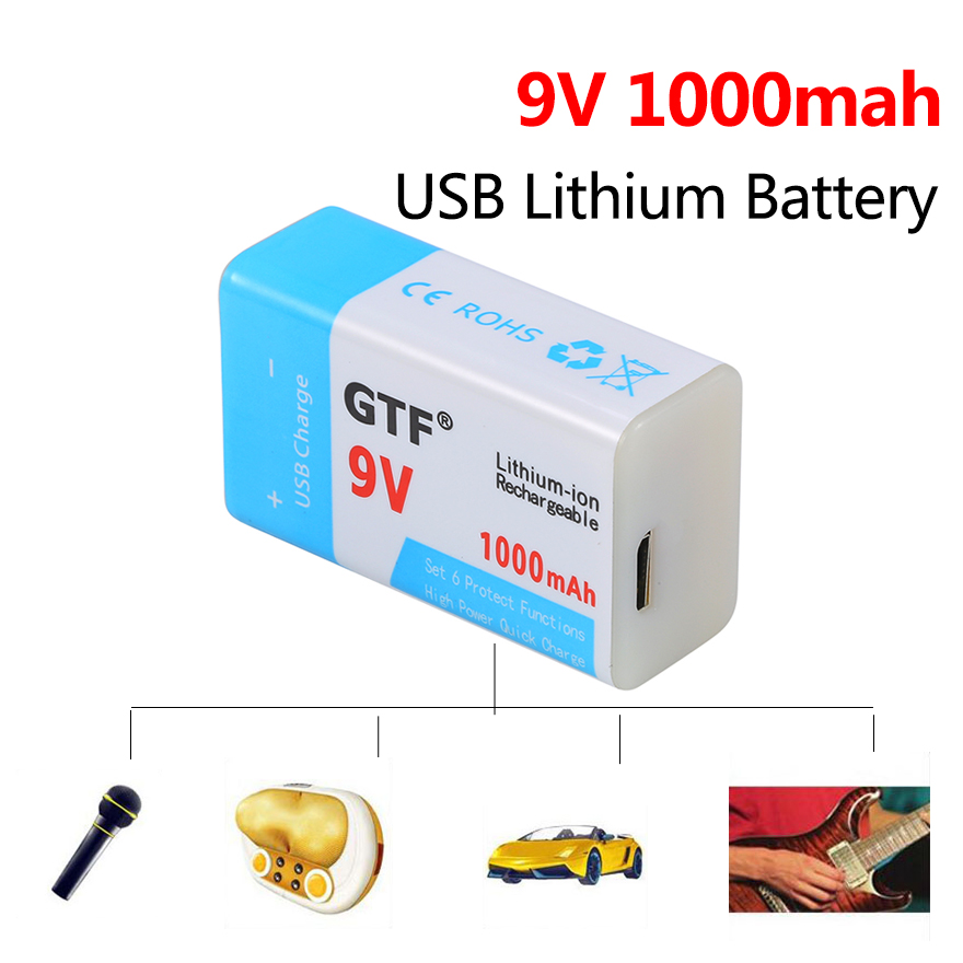 9V 6F22 1000 Mah Usb Opladen Batterij Oplaadbare Lithium Batterij 9V Usb Voor Multimeter Microfoon Speelgoed Afstandsbediening ktv Cellen