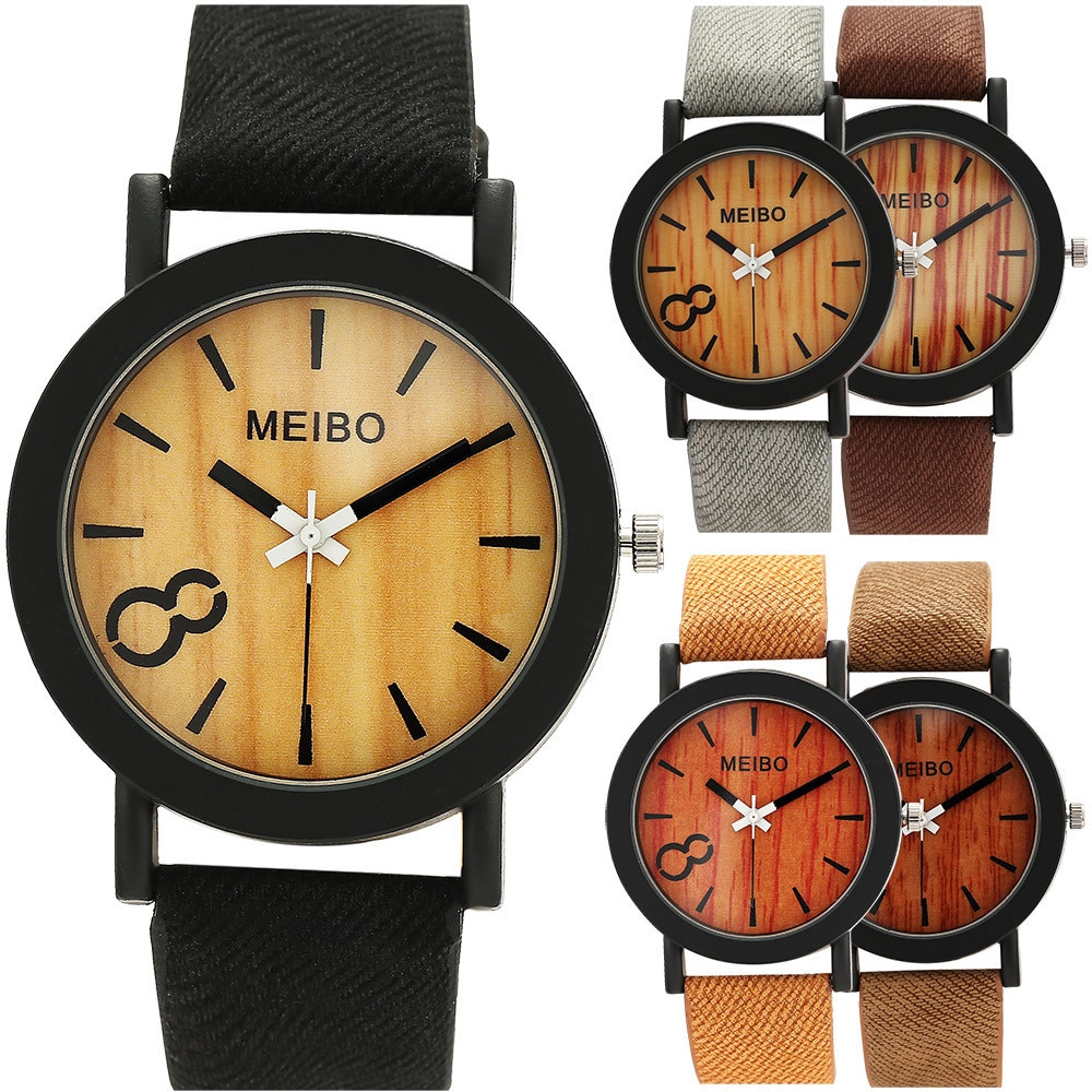 Relojes de negocios de estilo Vintage y Natural para hombres y mujeres, relojes de pulsera de madera informales con correa de cuero de Color madera para amantes de los relojes masculinos