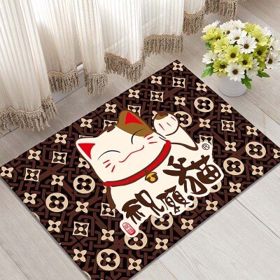 Lucky Cat Printed Floor Mat Door Mat 40x60cm Velvet Bathroom Non-slip Carpet Kitchen Living Room Floor Mat Home Decoration Mat .: H08