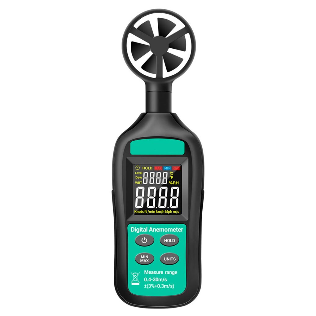 Anemómetro Digital LCD anemómetro exterior medidor de velocidad del aire 0-30 m/s medidor de velocidad del viento dispositivo de medición de temperatura: Default Title