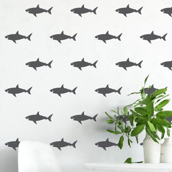 Shark Removable Pattern Wall Stickers for Nursery Kids Room Bedroom Art Decor Vinyl Waterproof Decals Living Room K84