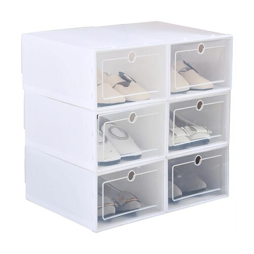 Schoenenopbergdozen, doorzichtige plastic stapelbare schoenenorganizer, opvouwbare schoenendoos, stapelbare doorzichtige schoenenopbergdoos ( 3 stuks): Wit
