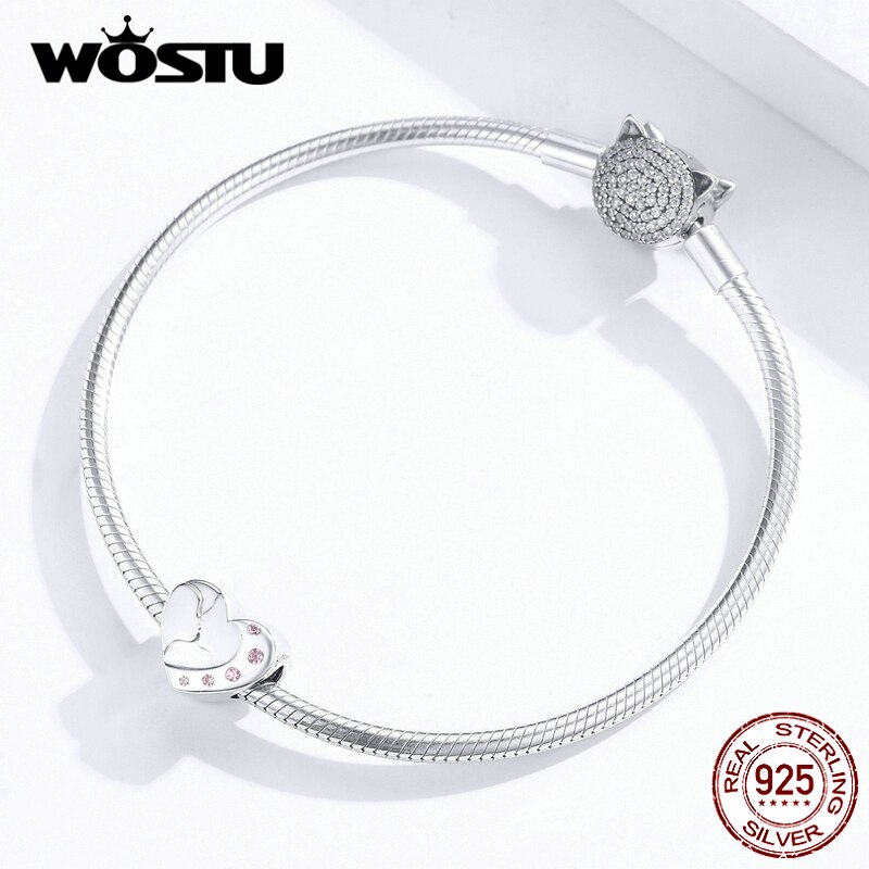 Wastu, dulces encantos de amor besándose en el corazón, Plata de Ley 925, cuentas de circón Rosa aptas para Pulsera Original, joyería de boda, CTC182