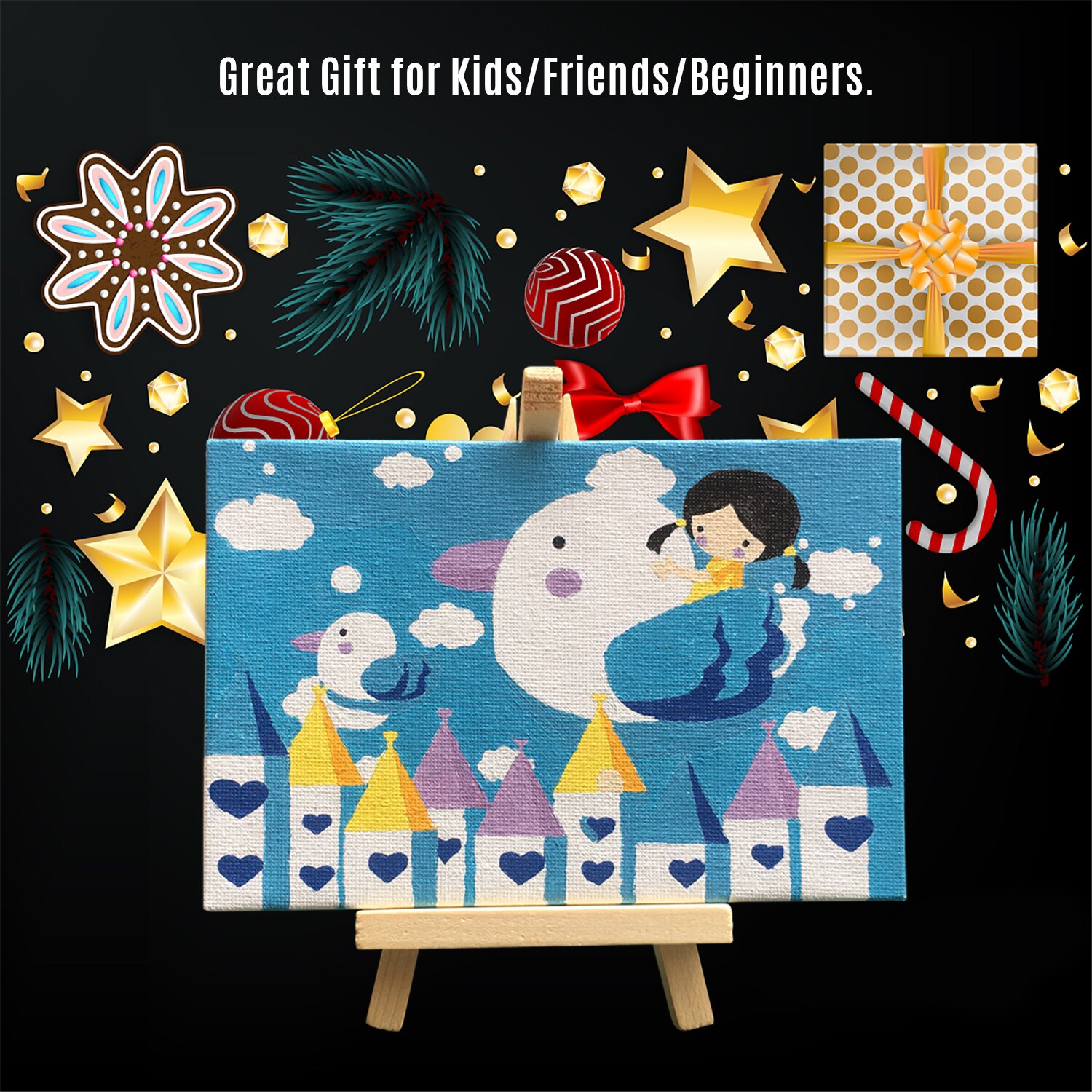 Diy Foto Schilderij Nummers Olieverfschilderij Kit 5.9*3.9 Inch Met Heldere Acryl Pigment Borstel Houten Schildersezel Stand voor Kids