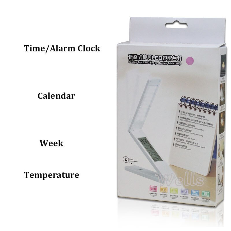 Opvouwbare LED bureaulamp Oplaadbare Leeslamp Touch Control Kalender Wekker Temperatuur Dimbare Tafellamp studie lamp