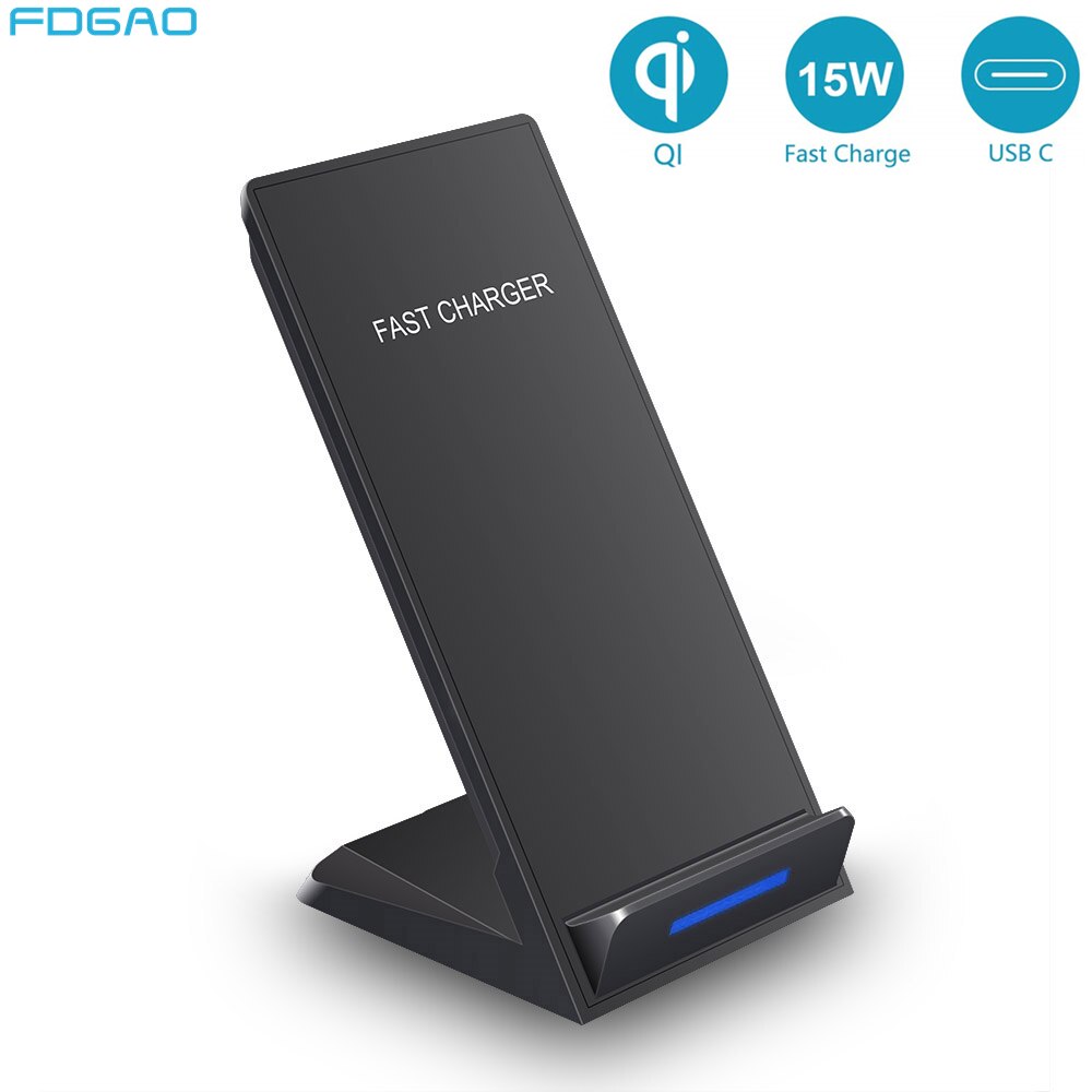 Fdgao Draadloze Oplader Stand 15W Qi Snel Opladen Station Type C Usb Kabel Voor Iphone 12 11 Pro Xs xr X 8 Samsung S21 S20 S10