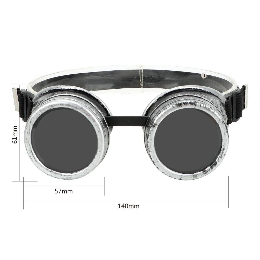Verstelbare Beschermende Gears Steampunk Bril Winddicht Mode Lassen Punk Gothic Zonnebril Zonnebril Vintage Retro: Zilver