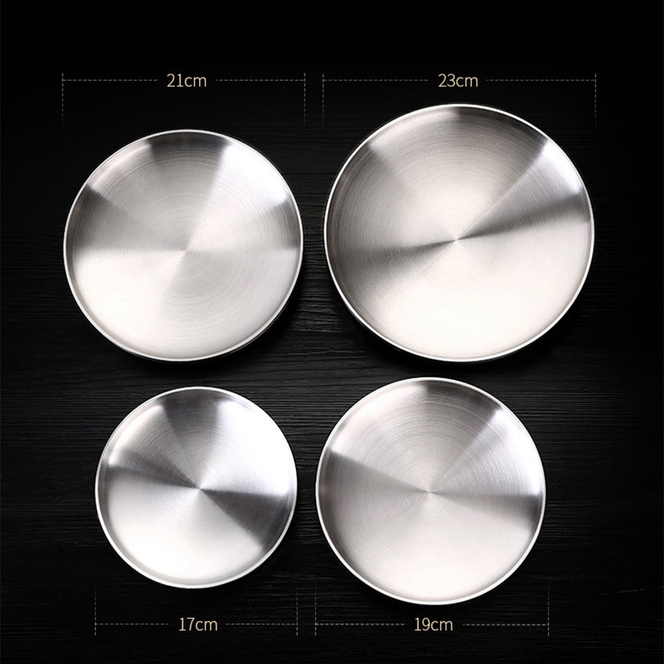 Dinner Plates Stainless Steel Western Steak Round Tray Kitchen Serving Dishes Salad Shape Round Plate Cake Dessert Unique Tray