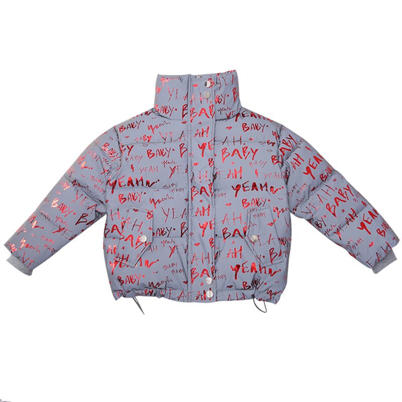 Kindermerkjas, dikke, warme parka, kleding, letters, lichtgevende reflecterende bovenkleding voor meisjes, kinderwinterjas 4-13 jaar