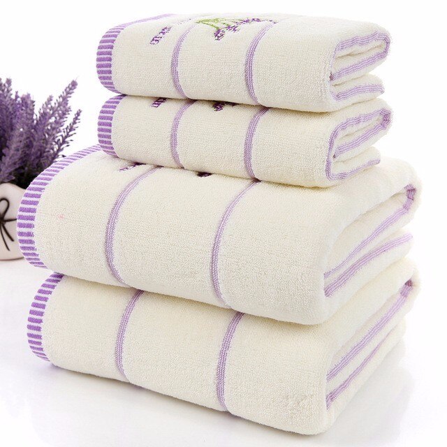 Lavendel Paars Witte Katoenen handdoek set serviette de bain 1 pc badhanddoek 1 pc gezicht handdoek Voor volwassenen/Kind 2 stks/set