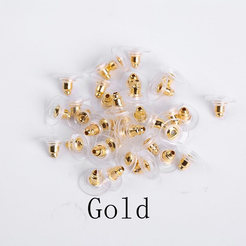 100 unids/lote, tapón de tuerca de goma para pendientes, hallazgos de joyería, accesorios Diy, platillo volador, pendiente trasero para fabricación de joyas: Gold