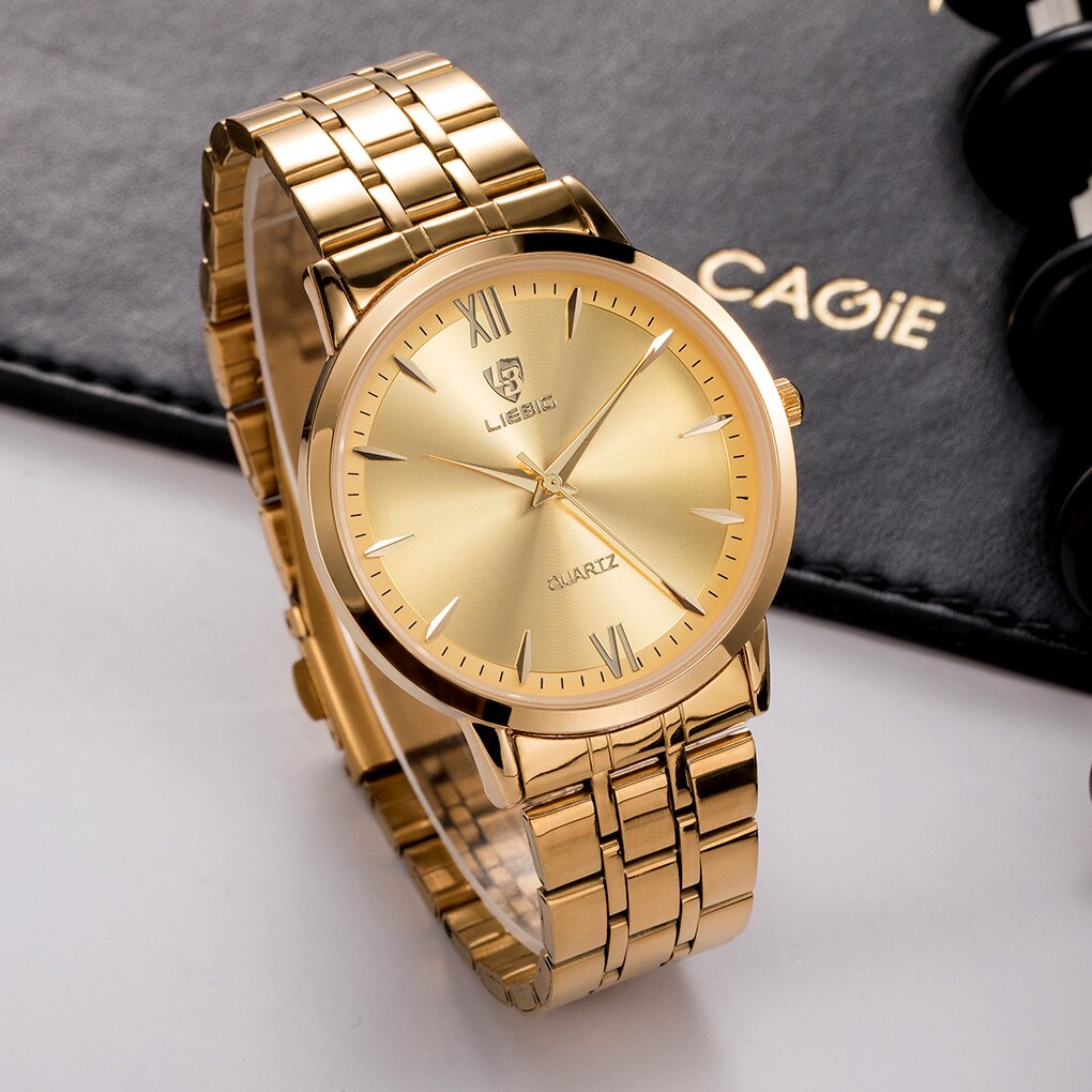 Liebig golden couple horloges roestvrij staal dames quartz waterdicht heren dames horloges polshorloges voor koppels kerst