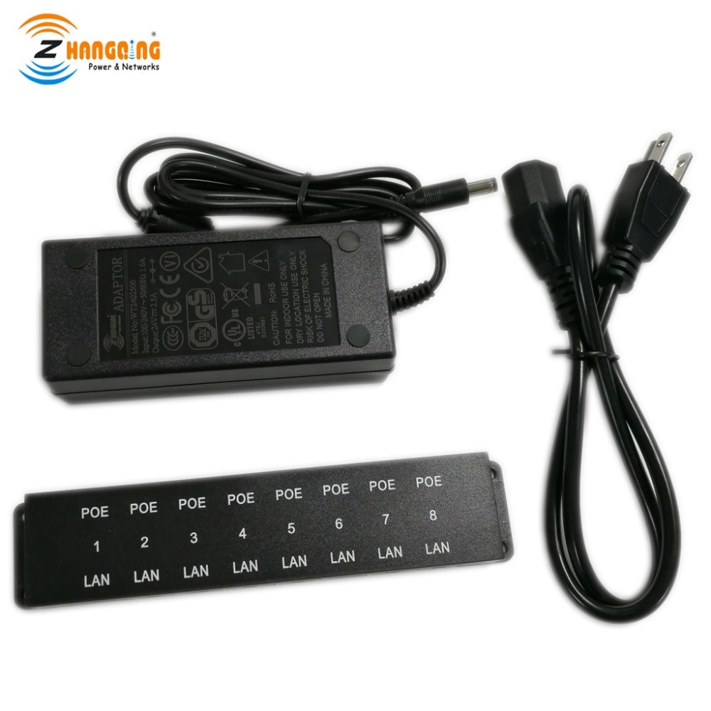 8 port passive POE injector Power over Ethernet POE Patch panel with 24 Volt 60 Watt Power Supply For Ubiquiti Mikrotik IPCamera