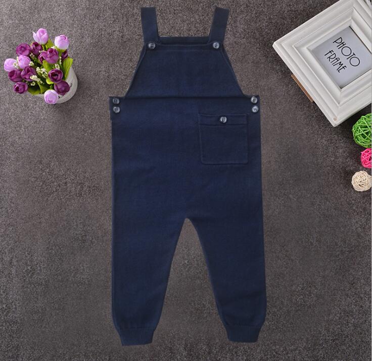 2019 nyfødte småbørn børn baby drenge piger strikkede overalls strop bukser jumpsuit outfits ærmeløs lomme baby dreng pige bukser: Mørkeblå / 24m