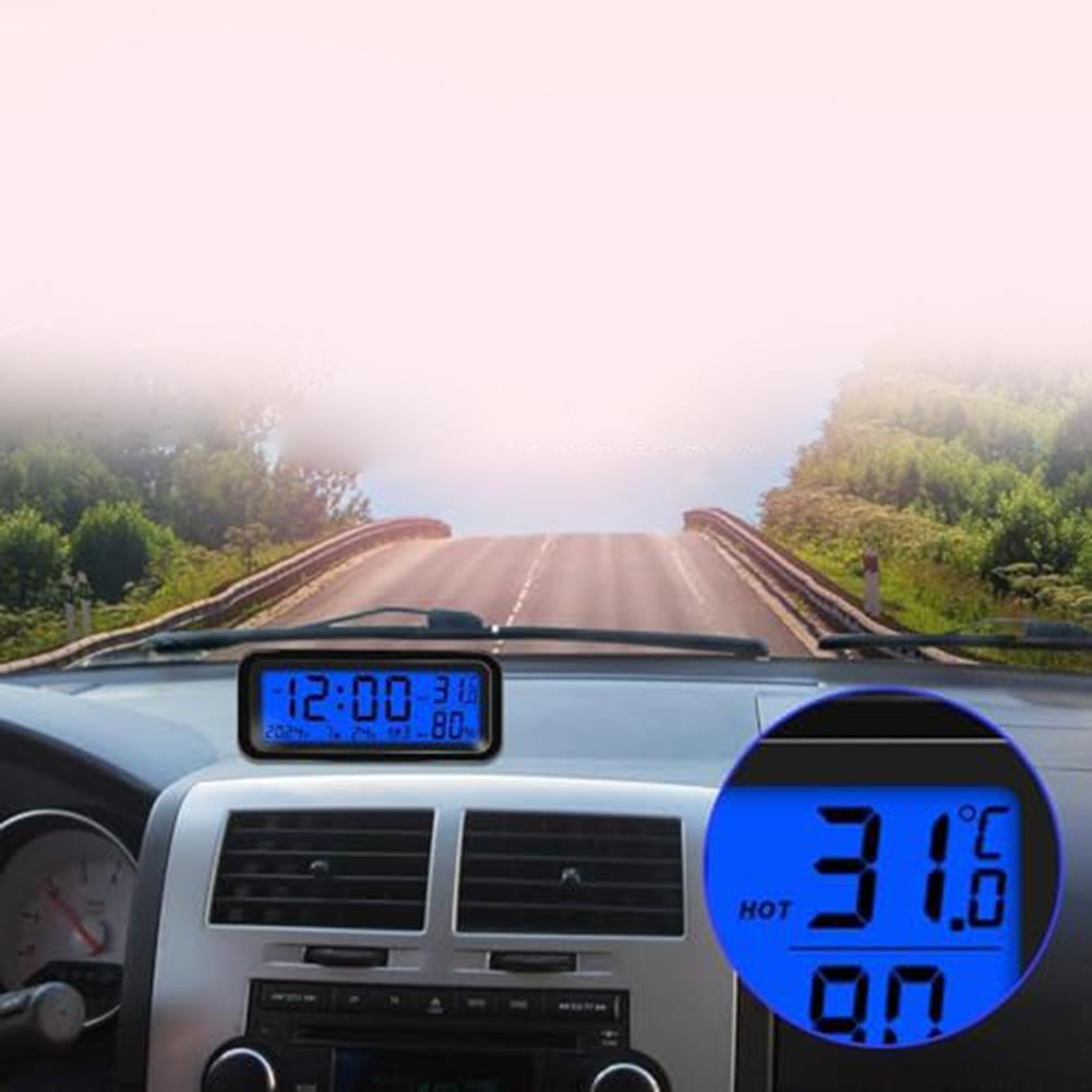 Relojes de energía Solar para coche, termómetro con fecha y semana, pantalla luminosa de humedad, reloj Digital automotriz para pantalla de salpicadero de coche, 1 Uds.