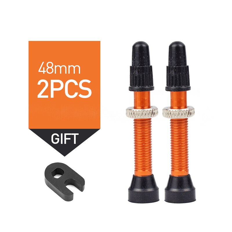 Fiets 2 Stuks Tubeless Legering Stem 48Mm Presta Ventiel Voor Geen Buis Road Mountain Fietsen Tubelss Kit Compatibele Accessoires: 2pc gold