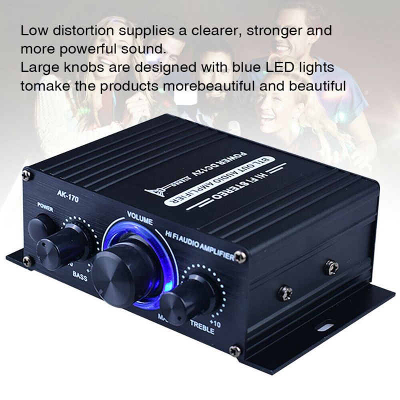 400W DC12V Dual Channel Mini Hifi Aux Eindversterker Voor Ak 170 Met Blauwe Led Light