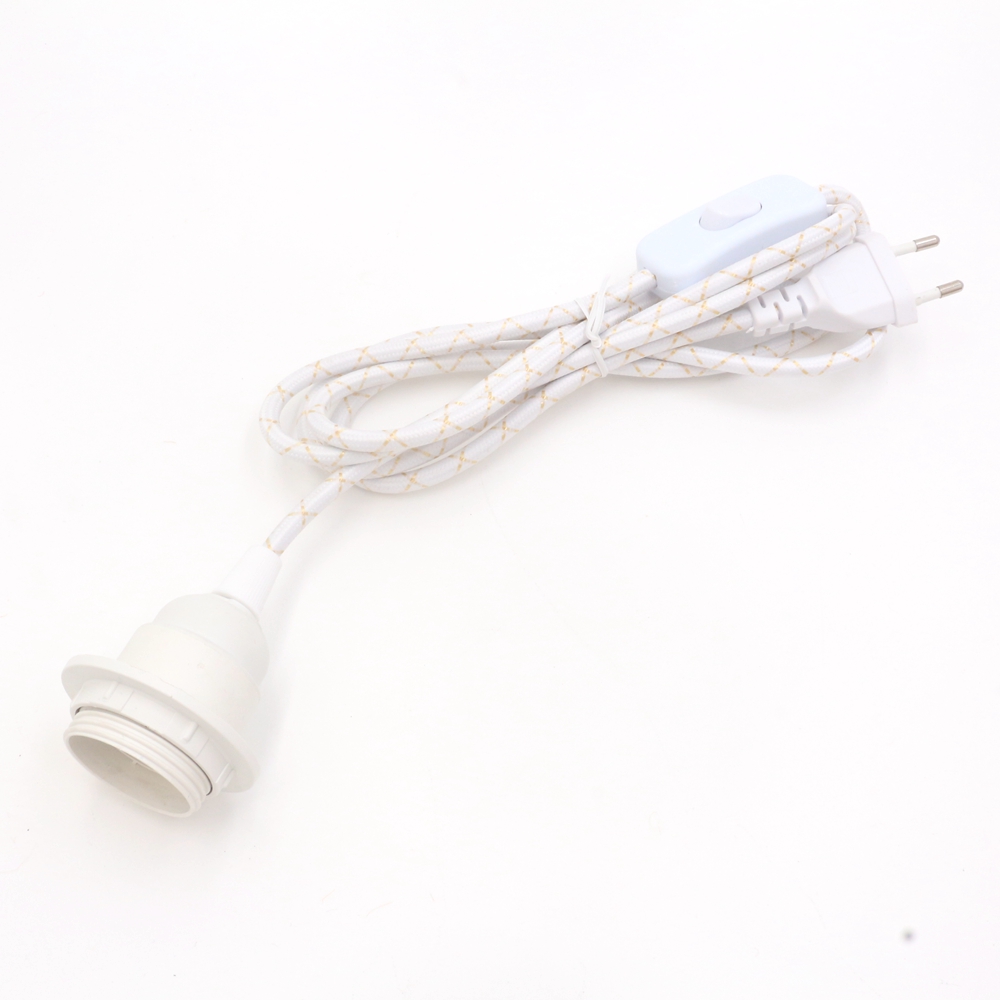 Cordon d'alimentation prise ue 220V AC, câble recouvert de tissu avec interrupteur marche/arrêt, support de lampe en bakélite E27, cordons enfichables pour suspension à monter soi-même: Black