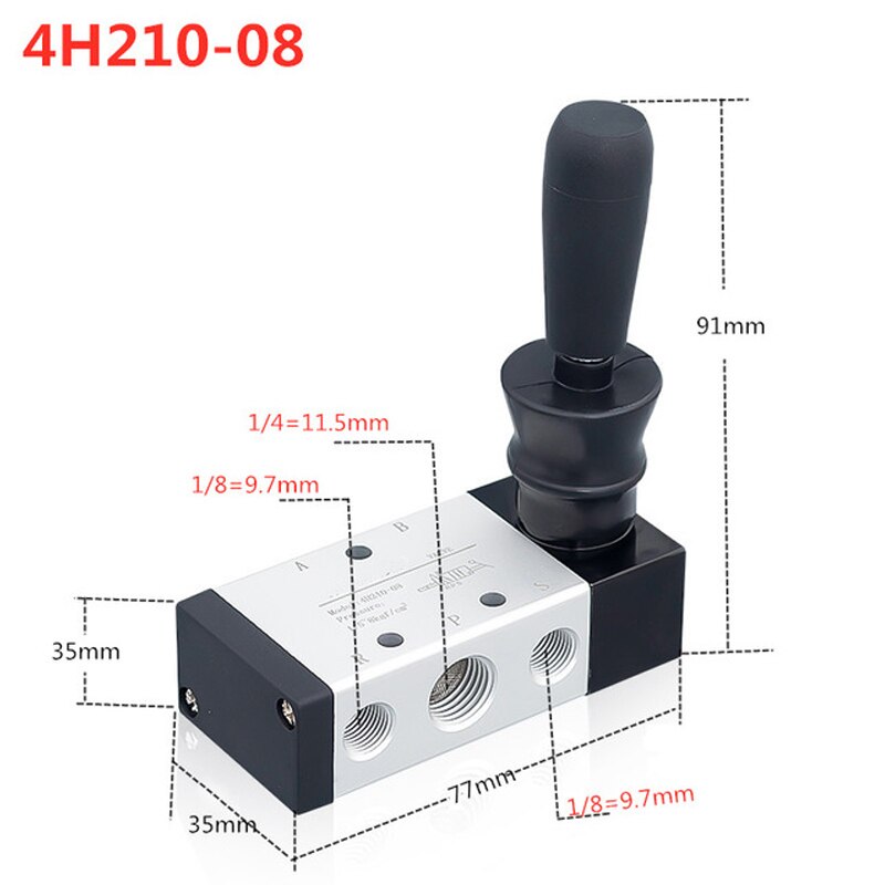 Interrupteur de vanne d'air manuel clé à main 4 h 210-08 4 h 310-10 4 h 410-15 commande pneumatique tirette 1/4 " 2 positions 5 ports plaque d'inversion: 4 h 210-08 / Avec -4mm- raccords