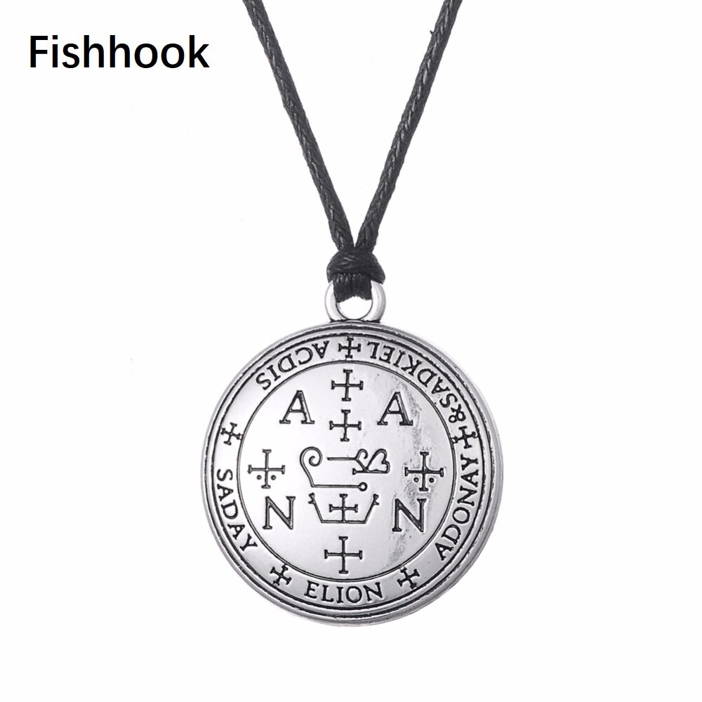 Fishhook Sigil of Archangel Zadkiel Enochian Talisman Amulet Angel Necklaces & Pendants Men Vintage Jewelry Ethnic Necklace