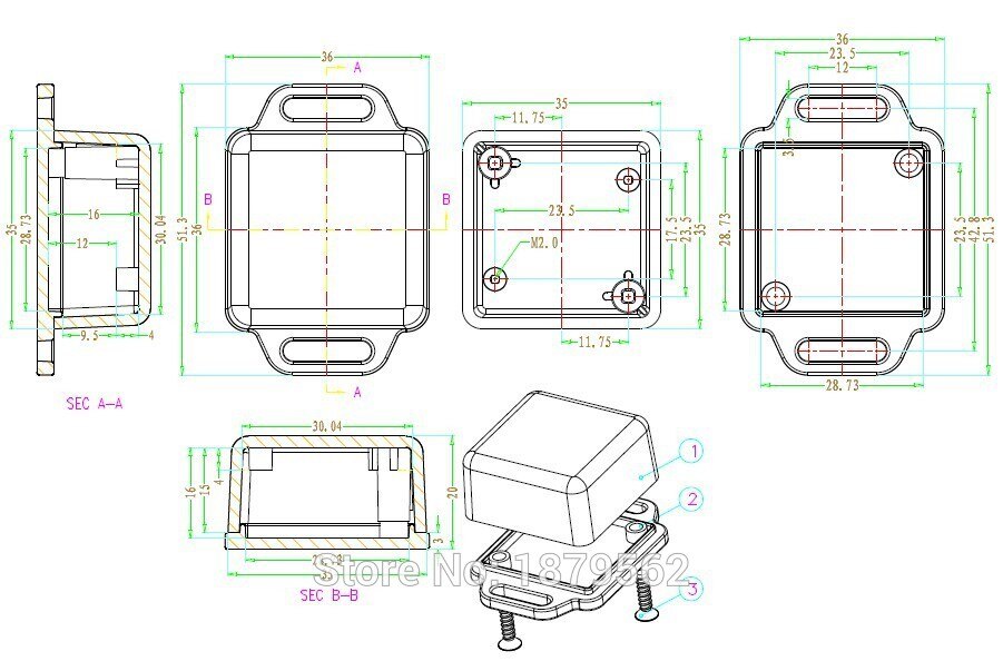 [2 colors] 36*36*20mm DIY plastic box electronics wall mount plastic enclosure abs electronics projects boxe control out case