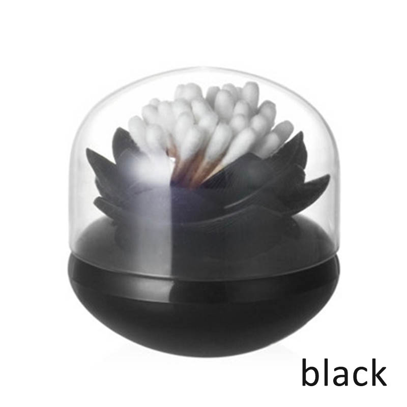 Porte-coton 2 en 1 distributeur de q-tip en forme de Lotus porte-coton support pour cure-dents: Black