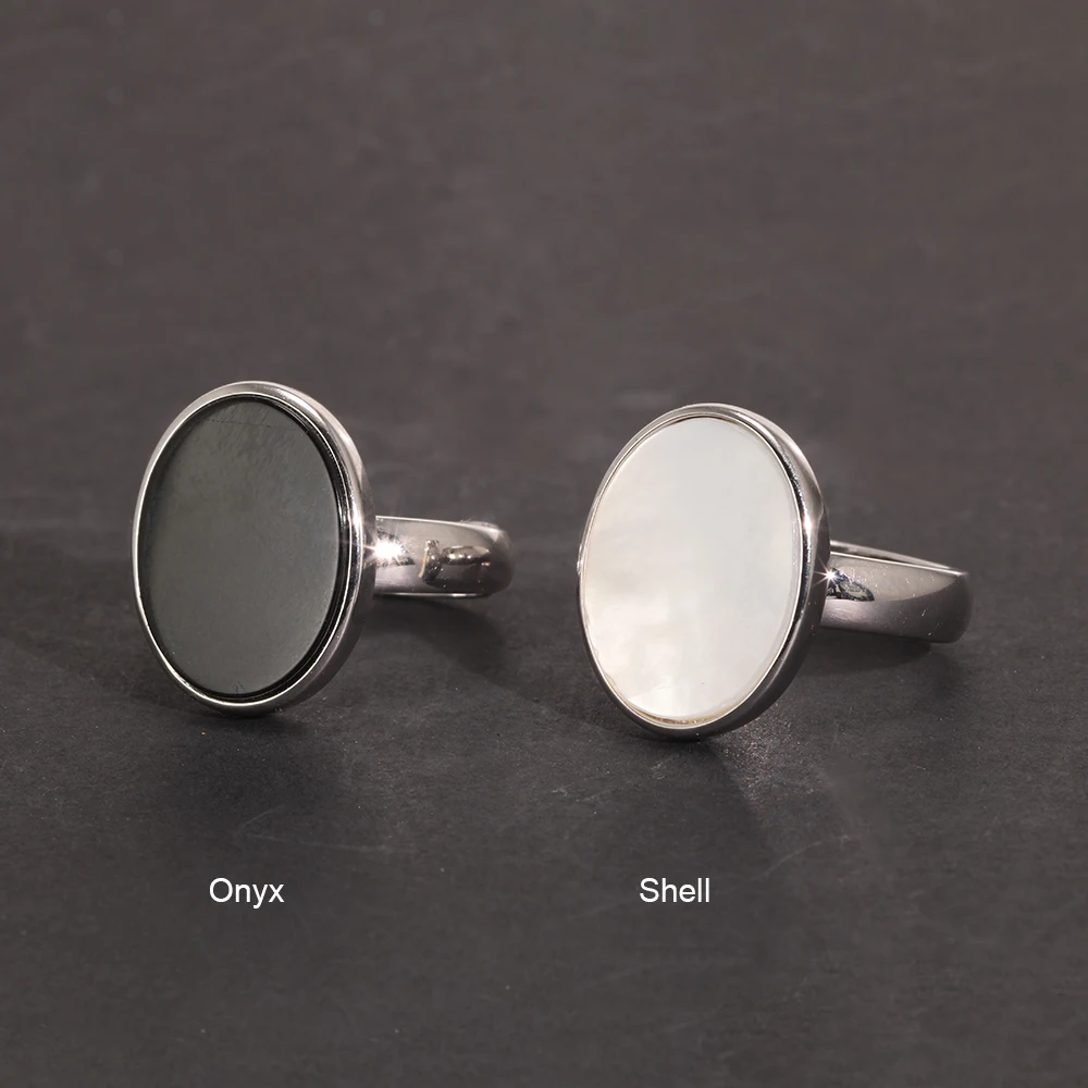 Anello in vero argento sterling 925 Anello rotondo semplice conchiglia di onice nero turco Gioielli regolabili minimalisti per uomini e donne