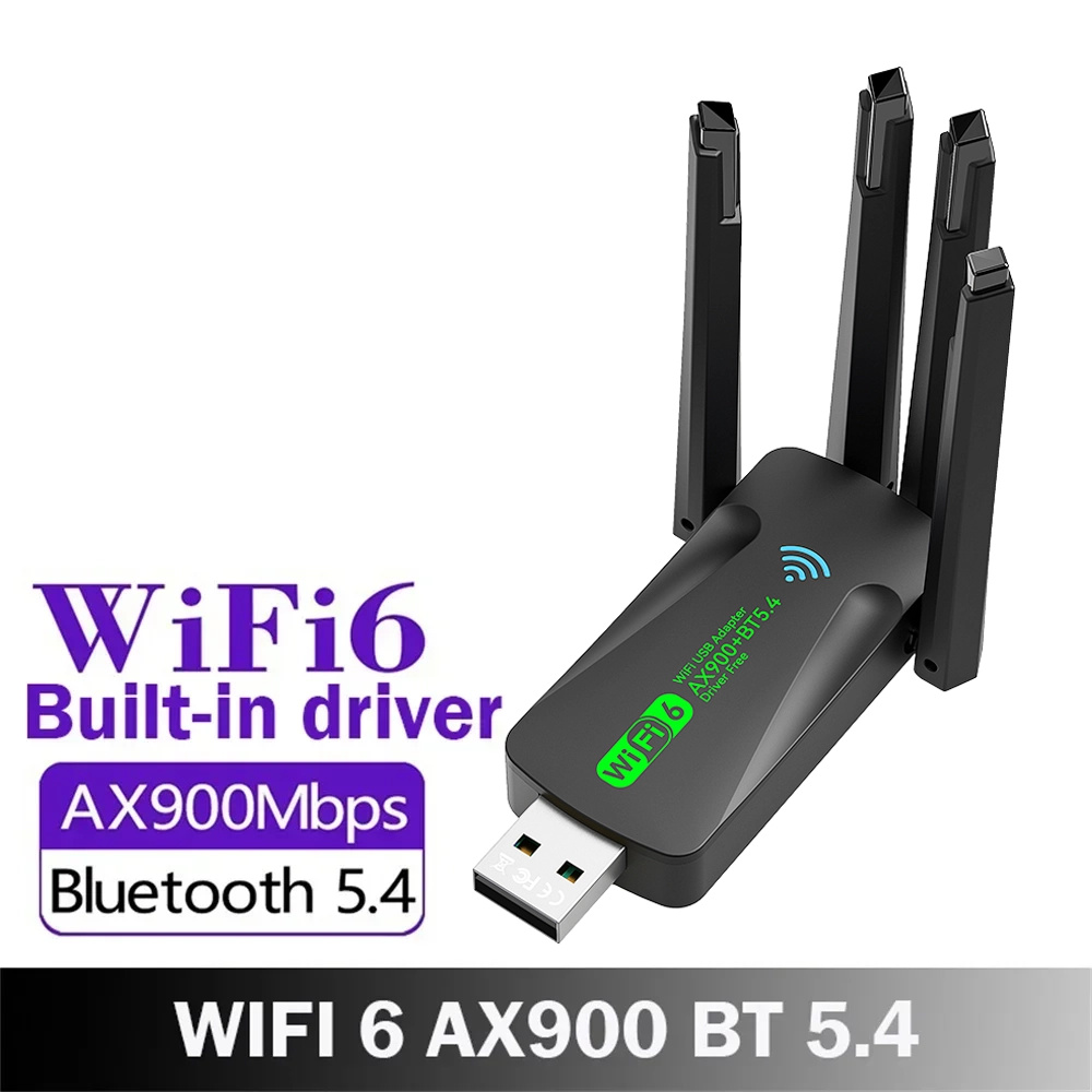 Adattatore usb wi-fi 6 ax900 bluetooth 5.4 2 in 1 dongle 2.4g e 5 ghz con 4 antenne ricevitore wireless di rete per windows 10/11