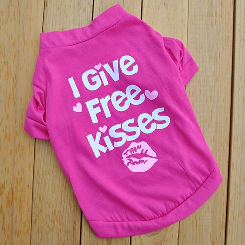 Summer Spring Pet Dog Vest Cotton T-Shirt Puppy Doggy Shirt I Give Free Kisses Print Doggie Cloth For Small Dogs Cats Pets
