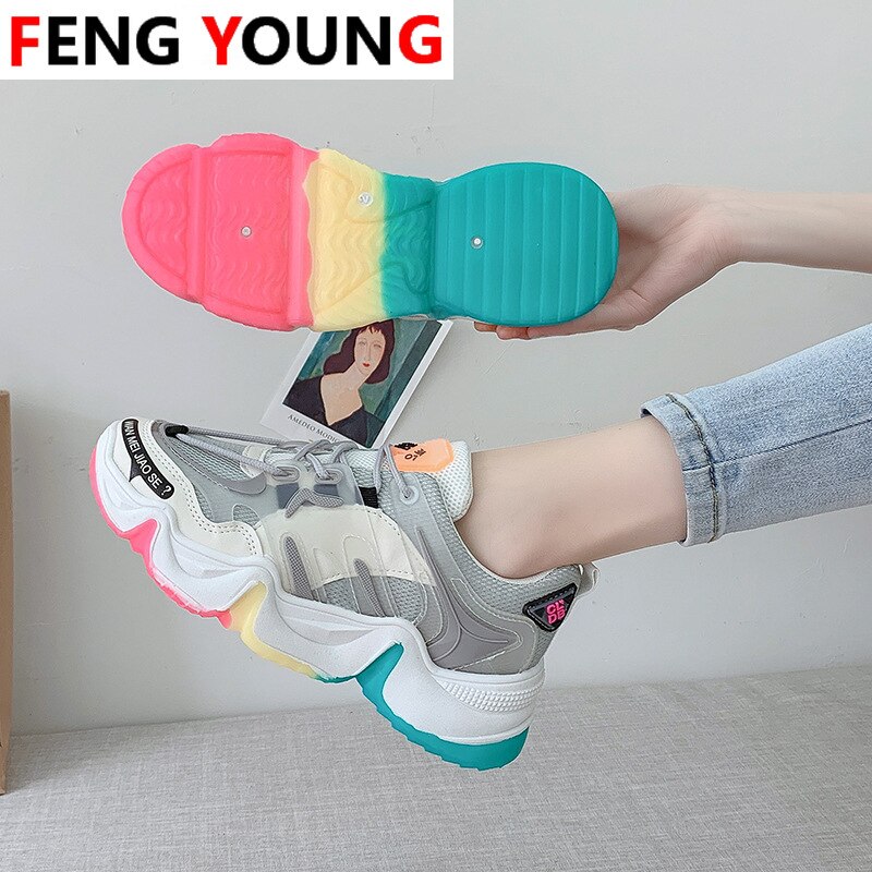 Kvindelige chunky sneakers sommer designere blomster modekvinder snøre afslappet sko til kvinder dame sneaker tennis