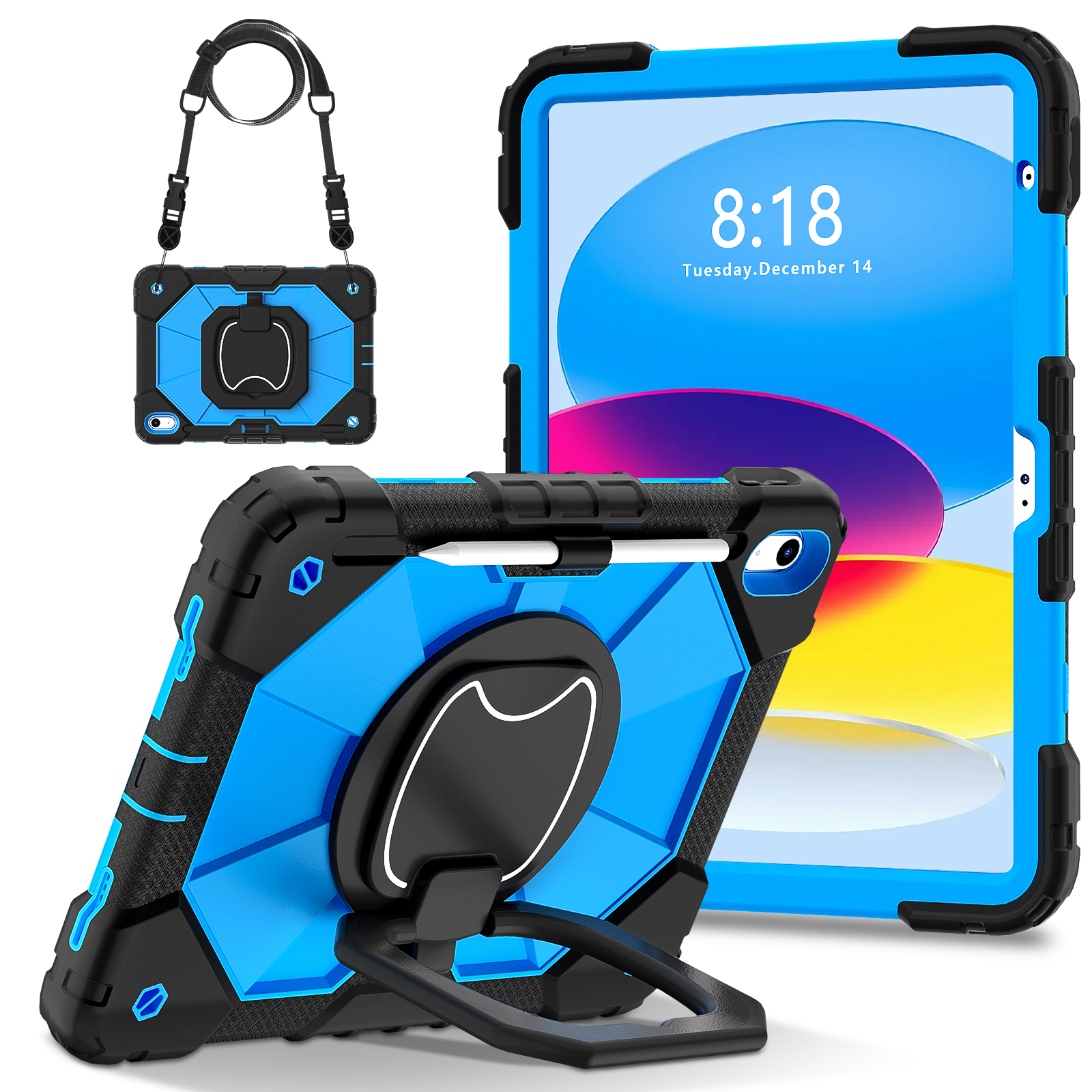 Étui de protection pour tablette adapté pour iPad A16 11Th (2025)/Ipad 10.9 10Th (2022) avec support de sacoche, 12 couleurs disponibles: onze / Bleu