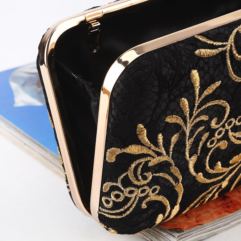 Gedrukt Gouden Borduurwerk Avondtasje Vintage Ketting Schoudertas Messenger Bag Clutch Lady Party Diner Bruiloft Handtassen