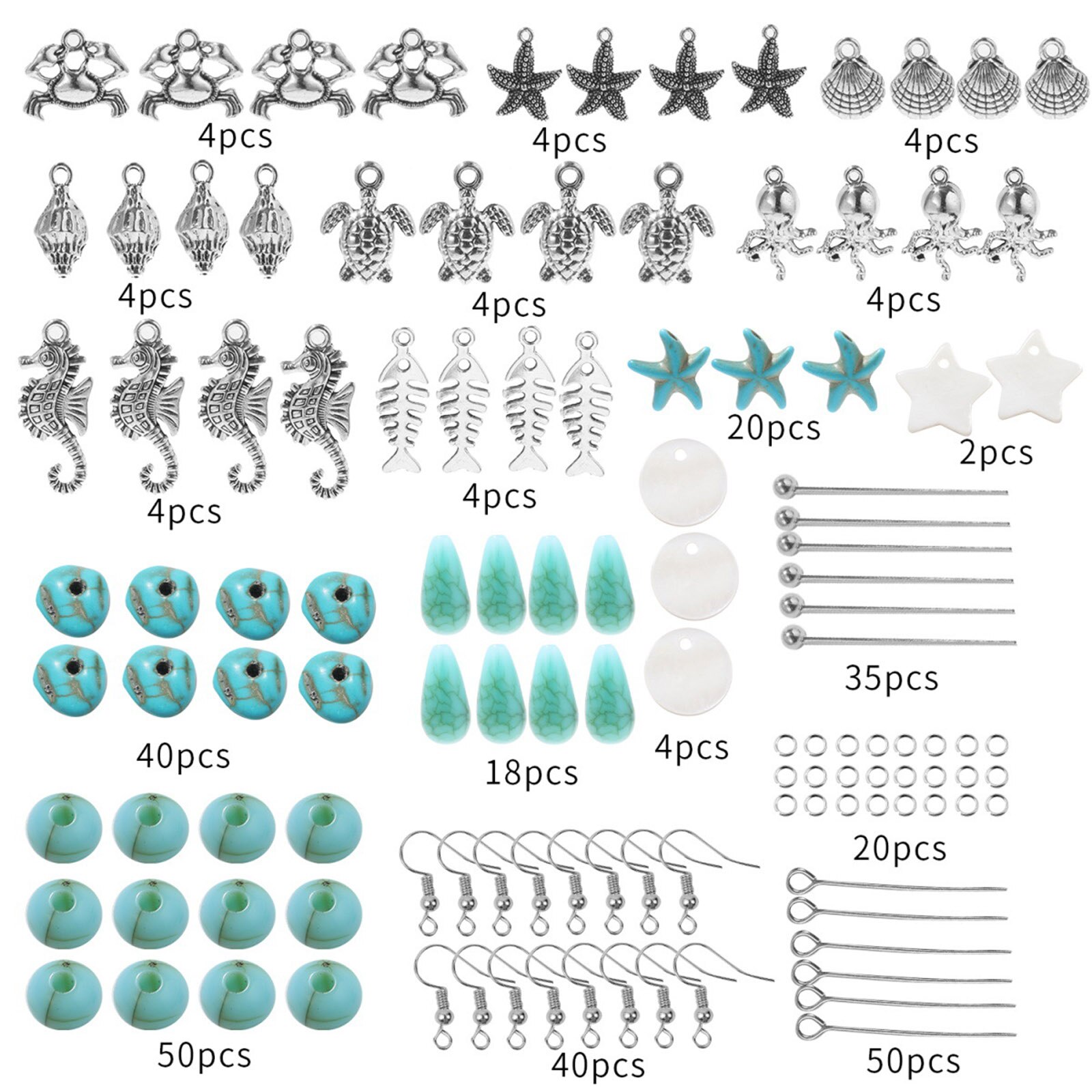 Bohhemian Handgemaakte Sieraden Kits Groen Blauw Marine Steen Kralen Animal Shell Zeester Hangers Sieraden Oorbellen Haken Diy Sieraden